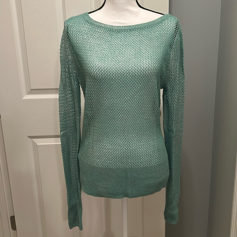 BCBG metallic green see through sweater. Size medium.